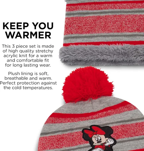 Miniatura 3 de Disney Girls Toddler Winter Hat Scarf Mittens Set 2-4 Or Minnie Mouse Hat Scarves Kids Gloves Sets 4-7