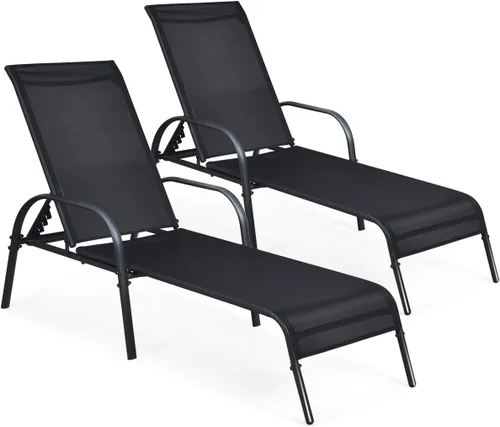Miniatura 20 de Tangkula Sillón para exteriores, tumbona de patio con respaldo ajustable, sillón reclinable para piscina exterior con marco de acero resistente
