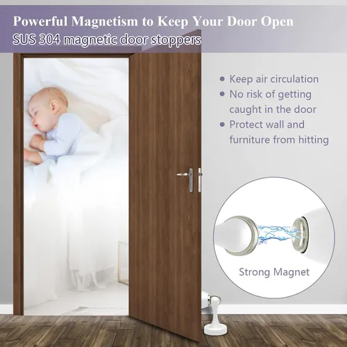 Miniatura 3 de Tope magnético de puerta, topes magnéticos blancos para puerta, soporte de pared para mantener la puerta abierta, de acero inoxidable, resistente