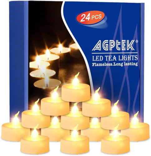 AGPTEK Velas LED sin llama sin parpadeo que funcionan con pilas, velas de té de larga duración para bodas, vacaciones, fiestas, decoración del
