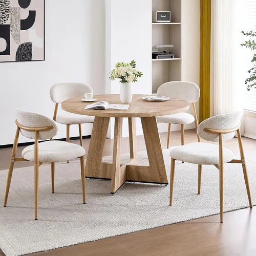 Miniatura 10 de Juego de mesa de comedor redonda de 47 pulgadas para 4 con sillas, mesa de cocina y sillas, juego de sillas modernas de mediados de siglo con patas