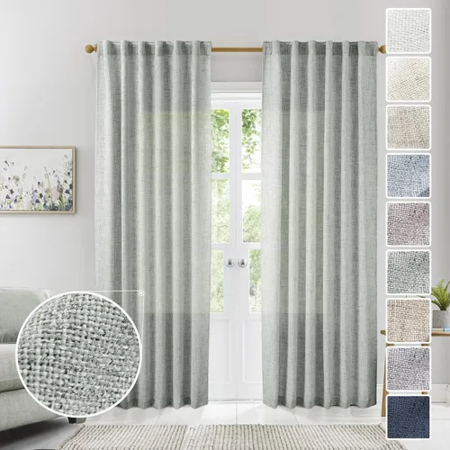 Miniatura 50 de Cortinas de lino 92 pulgadas de largo, juego de 2 paneles con bolsillo para barra, lengüeta trasera, cortinas transparentes para ventanas