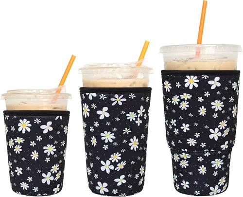 Miniatura 9 de Paquete de 3 fundas reutilizables para café helado - Xumbtvs funda aislante para bebidas frías, soporte de taza de café de neopreno (negro)