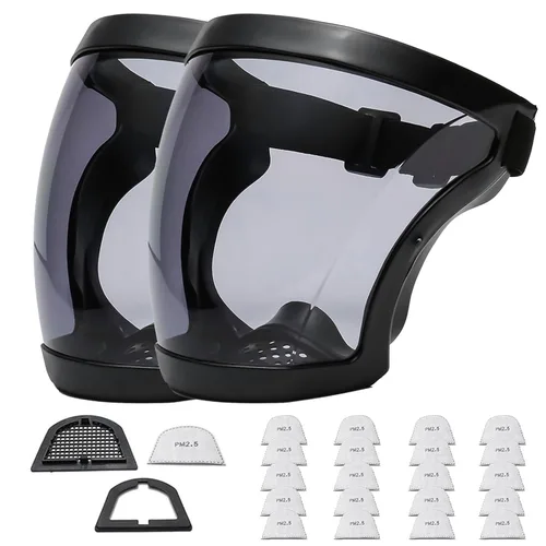 Miniatura 23 de Anti-niebla de cara completa Escudos activos Protección expresión visible transparente transpirable cómodo adultos reutilizable (negro, 5PCS)