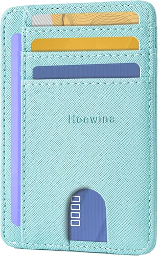 Miniatura 23 de Hoewina Cartera delgada para hombre, bolsillo frontal minimalista con bloqueo RFID, billetera de cuero delgada para tarjetas de viaje, regalos