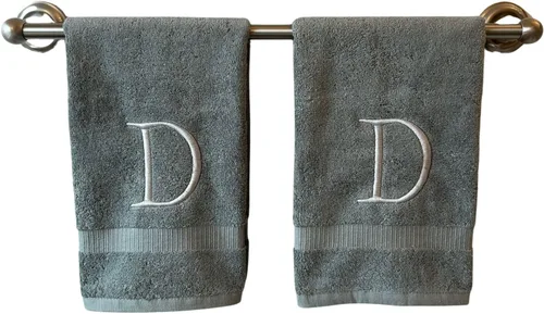 Miniatura 169 de Toalla de mano con inicial beige para baño, toalla bordada decorativa de calidad de hotel de lujo con monograma para tocador, spa, certificado