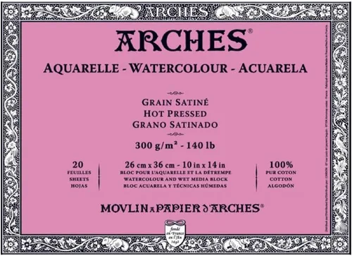 Miniatura 35 de Bloque de papel acuarela Arches, prensado en frío, 8" x 10", 140 libras