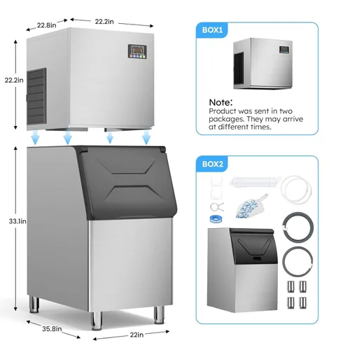 Miniatura 7 de Máquina de hielo comercial 760LBS/24H, almacenamiento de 650 libras, gran máquina de hielo industrial, lista para hielo en 5-15 minutos, con modo