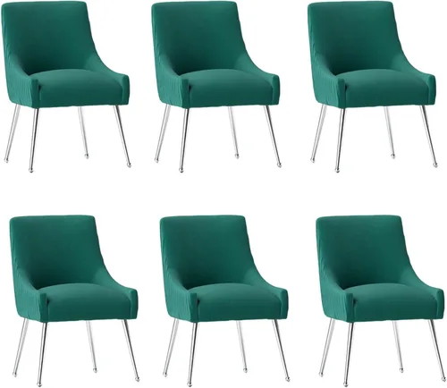 Miniatura 33 de Sillas de comedor de estilo moderno de terciopelo tapizado, silla de acento de tocador con barra vertical, silla capitonada con patas plateadas