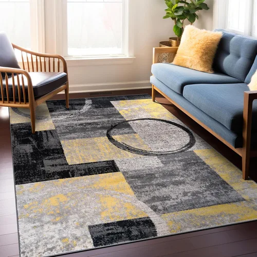 Miniatura 45 de Rugshop - Alfombra contemporánea con diseño abstracto de círculos, alfombra con respaldo de yute para entrada, cocina o habitación pequeña, marrón