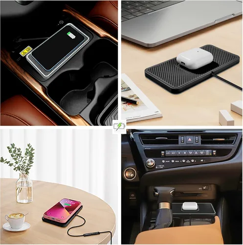 Miniatura 6 de Cargador inalámbrico para automóvil, cargador inalámbrico rápido para teléfono celular, antideslizante, alfombrilla de carga inalámbrica compatible