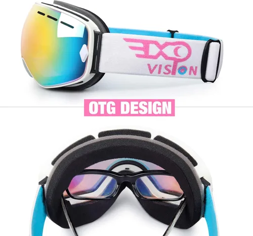 Miniatura 4 de EXP VISION Gafas de esquí de snowboard para hombres, mujeres y jóvenes, antiempañamiento OTG, gafas de nieve de invierno, lentes desmontables Rosa