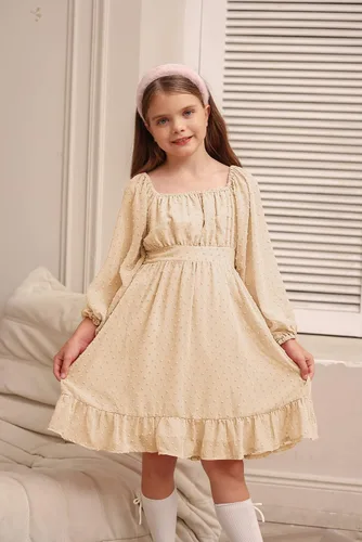 Miniatura 2 de GRACE KARIN Vestido escalonado con volantes para niñas, vestido acampanado de manga larga con lunares suizos, 6-12 años