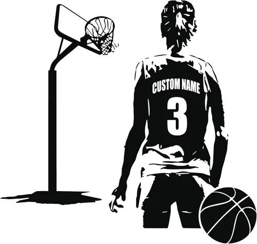 Calcomanía de pared personalizada de jugador de baloncesto para niña, elige tu nombre y número (22 pulgadas de alto x 24 pulgadas de ancho)