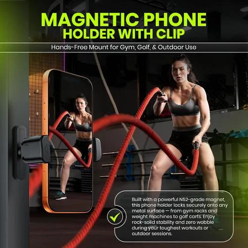 Miniatura 2 de Soporte magnético para teléfono para gimnasio con imán N52 y clip seguro, fuerte soporte magnético para teléfono para todos los teléfonos, se fija a