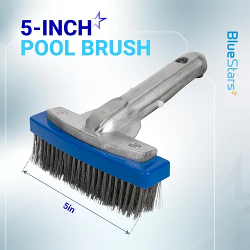 Miniatura 2 de BlueStars Cepillo de piscina resistente de 5 pulgadas con alambre de cerdas de acero inoxidable y mango de aluminio de 5 pulgadas, adecuado