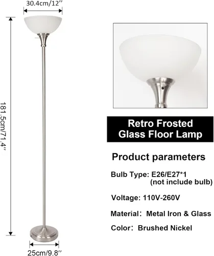 Miniatura 3 de HonoDing Lámpara de pie con pantalla de vidrio esmerilado en blanco mate - para decoración de habitación - Decoración para dormitorio - Lámpara