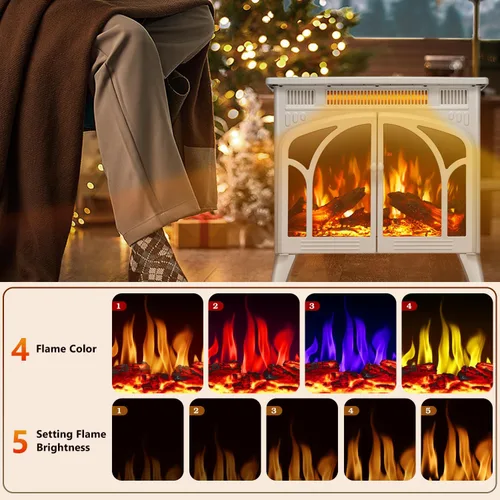 Miniatura 2 de R.W.FLAME Calentador de Chimenea Eléctrico de 25" con Control Remoto, Estilo Catedral, Diferentes Efectos de Llama y Colores de Juego de Troncos