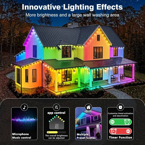 Miniatura 7 de LITSOUL Luces permanentes para exteriores de 500 pies para casa, impermeables, iluminación LED RGB inteligente con 16 millones de colores, tira