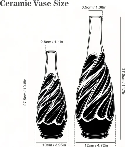 Miniatura 2 de Yundu Juego de 2 jarrones dorados con negro - Jarrón de hierba de las Pampas, jarrones de cerámica ideales para sala de estar, estante, café