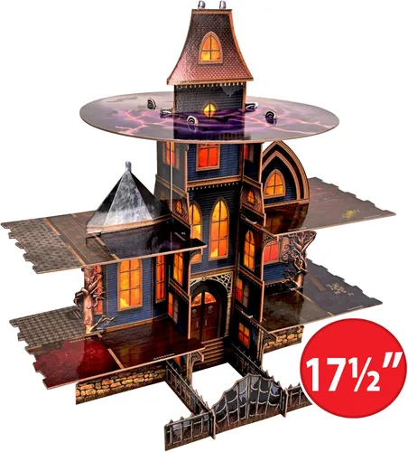 Miniatura 2 de Beistle Haunted House - Soporte para cupcakes, torre gótica de 3 niveles de exhibición de postres de Halloween con diseño de mansión espeluznante