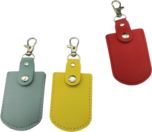 Miniatura 10 de Funda protectora de piel sintética para unidad flash USB, 3 unidades, se puede utilizar para yubikey o una funda yubikey. Rojo Profundo