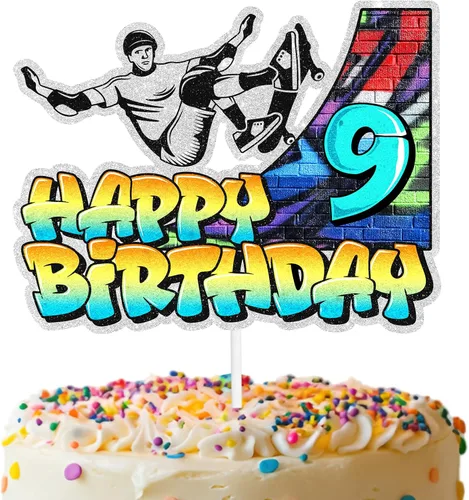 Miniatura 9 de Decoración de pastel de patineta retro hip hop, temática musical de décimo cumpleaños, decoración de grafiti feliz para niños y niñas, decoración
