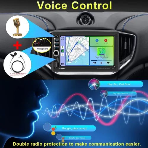 Miniatura 6 de Apple CarPlay doble Din inalámbrico, 7 pulgadas Bluetooth 5.2, radio de coche FM, IPS 1024 x 600 pantalla táctil estéreo de coche, cámara
