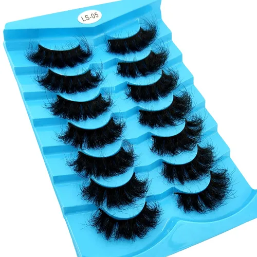 Miniatura 12 de 6 pares de pestañas postizas de ojo de gato, esponjosas pestañas de visón sintético 8D, pestañas dramáticas largas y gruesas (7 pares-BHZ01)