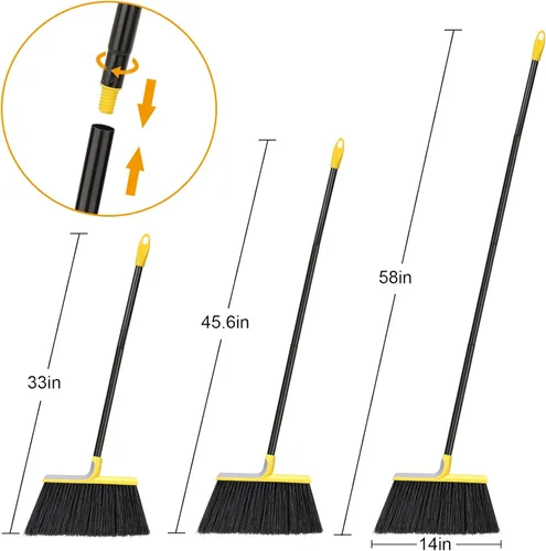 Miniatura 6 de 4 paquetes de escoba al aire libre para limpieza de pisos con mango largo de 58", Escobas comerciales resistentes para barrido en interiores