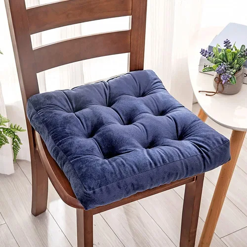 Miniatura 3 de Cojín de terciopelo suave para silla, cojín cuadrado grueso para oficina, comedor, cocina, reduce la presión, lavable (negro, 16 x 16 pulgadas)