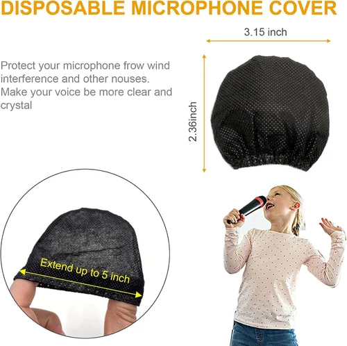 Miniatura 5 de 200 fundas desechables para micrófono, no tejidas con banda elástica de mano, funda protectora para parabrisas de micrófono para KTV, karaoke