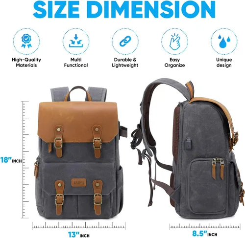 Miniatura 6 de JAEP Mochila para Cámara - Resistente a la Intemperie, Lona Encerada de Memoria de 16 Onzas – Mochilas DSLR SLR con compartimento para funda