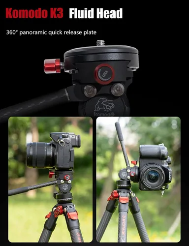 Miniatura 3 de IFOOTAGE Gazelle TA3B+Komodo K3 trípode de aluminio para cámara con cabezal fluido, trípode de viaje portátil, para fotografía profesional, creación