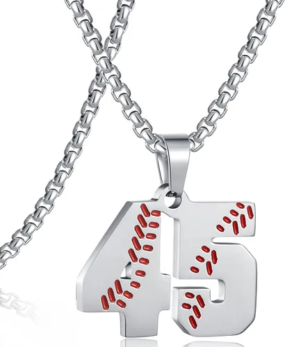 Miniatura 167 de SKQIR Colgante de número de jersey de béisbol para hombres y niños - Cadena de acero inoxidable para atletas - Negro