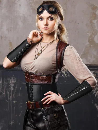 Miniatura 5 de Women Corset Belt Elastic with Faux Leather Gauntlet Wristband Halloween Costume