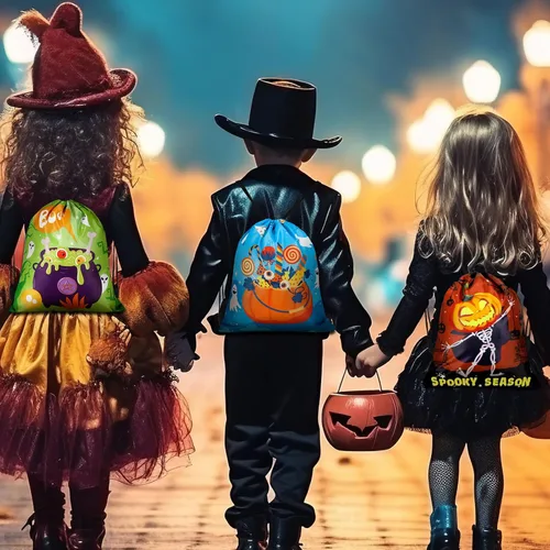 Miniatura 5 de Sanwuta 18 bolsas de cordón de Halloween a granel, bolsas de regalo de calabaza, golosinas, dulces, mochila con cordón, mochila de fantasma