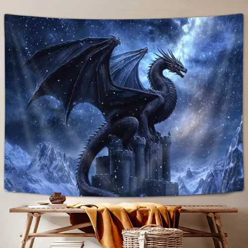 Miniatura 2 de JAWO Tapiz de dragón de fantasía, tapiz de galaxia azul castillo de animales geniales para colgar en la pared para niños y hombres, tapices, manta
