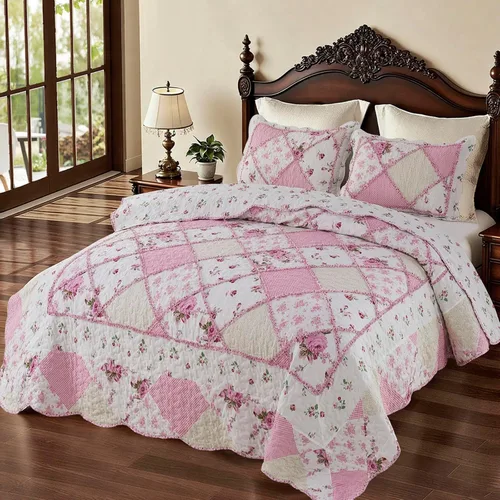 Miniatura 14 de VIVILINEN Juego de edredón de retazos florales azules, tamaño matrimonial, juego de ropa de cama de 3 piezas con 2 fundas de almohada