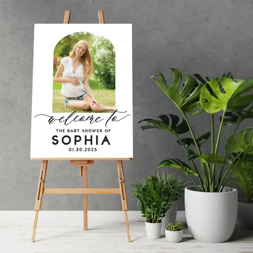 Miniatura 2 de Andaz Press Letrero de bienvenida de lienzo personalizado de 16 x 20 pulgadas, foto personalizada, arco bohemio, género, neutro, grande