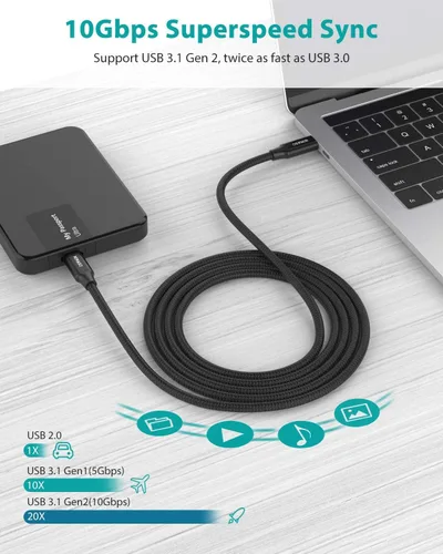 Miniatura 3 de Cable NIMASO USB C 3.1 Gen 2 de transferencia de datos de 10 Gbps, cable de monitor de salida de video 4K, carga rápida PD de 100 W para iPhone Negro