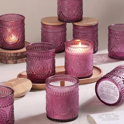 Miniatura 9 de DARJEN Paquete de 10 tarros de vela verdes para hacer velas, tarros vacíos de vidrio de 7.5 onzas con tapas y etiquetas de bambú, recipientes