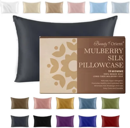 Beauty of Orient. Funda de almohada 100 % de seda pura de morera para cabello y piel. 19 Momme ambos lados, cierre oculto. Funda de almohada