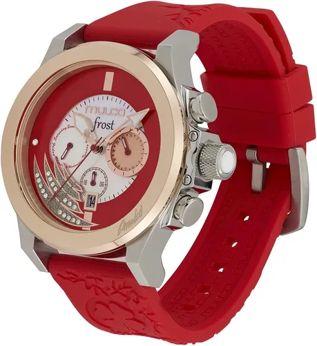 Miniatura 2 de MULCO Ilusion - Juego de reloj para mujer, pulsera de oro rosa, correa de silicona impermeable de acero inoxidable, Escarcha (rojo), Moderno