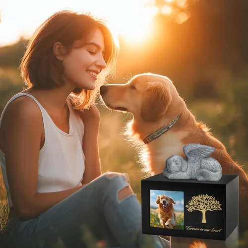 Miniatura 8 de Urna de mascota para cenizas de perro, caja de madera negra para cenizas, caja de cenizas de mascotas con bolsa de ángel y cenizas de perro