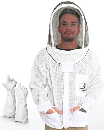 Chaqueta de apicultura forestal – Chaqueta ventilada con capucha de velo de esgrima, chaqueta de apicultura premium YKK con cremalleras de latón,