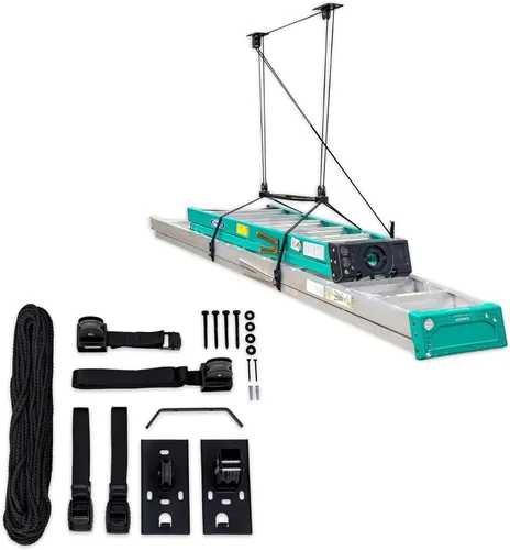 Miniatura 7 de StoreYourBoard Sistema de polea de techo de almacenamiento de escalera, polipasto de montaje en garaje, organizador colgante resistente