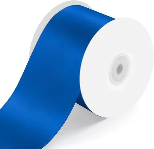 Miniatura 78 de Cinta de satén azul marino de una sola cara de 1-1/2 pulgadas de ancho x 100 yardas, uso de cinta azul real para ramo de lazos, envoltura