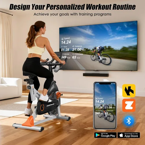 Miniatura 2 de pooboo Bicicleta de Ejercicio, Resistencia Magnética/de Pastilla de Freno Ajustable con Transmisión Silenciosa por Correa, Bicicleta de Ciclismo