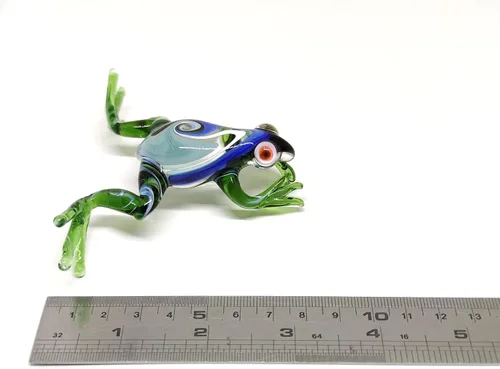 Miniatura 2 de Figuras en miniatura de rana animales soplados a mano, arte de vidrio, regalo coleccionable para decorar 3 pulgadas (verde azul)